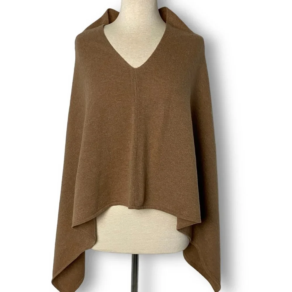 100% Cashmere Poncho Sweater, Camel, Not Shy, Lightweight Sz S/M, NWOT - Picture 1 of 5